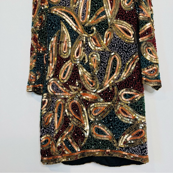 VINTAGE Grace Originals Silk Heavily Beaded & Sequined Formal Dress. Size Medium - Picture 6 of 15